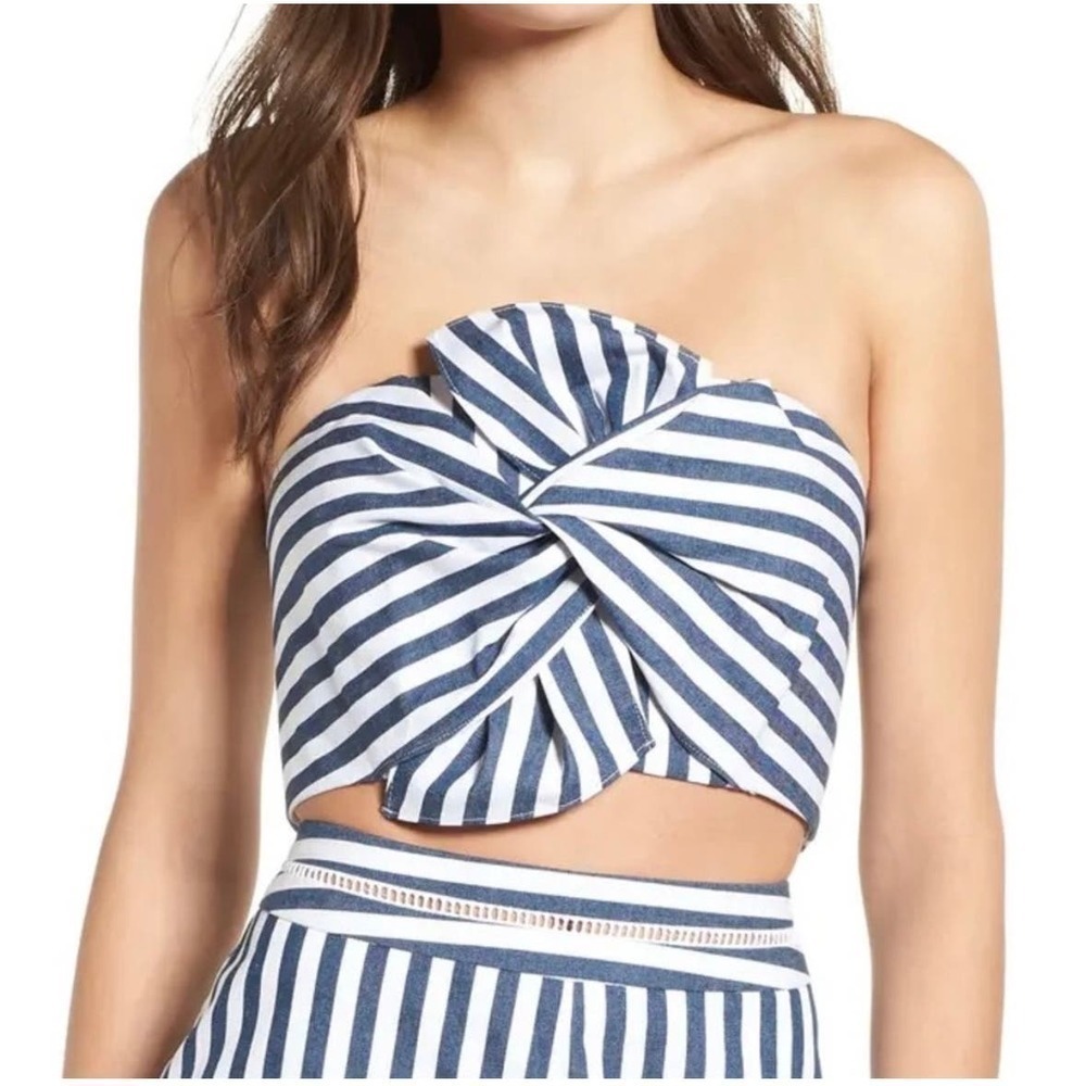 WAYF 2-Piece Set Durham Knotted Bow Tube Top and Chester Short in Navy Stripe - Picture 5 of 12